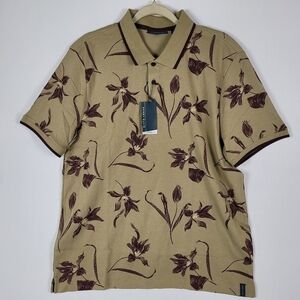 Perry Ellis Men's Ultra Soft Touch Flower Print Polo  Elmwood Brown Maroon Sz L